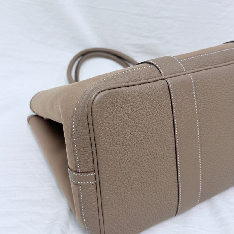 98新 愛馬仕 花園36 大象灰 銀扣 A刻 帆布拼皮 附件：塵袋-5