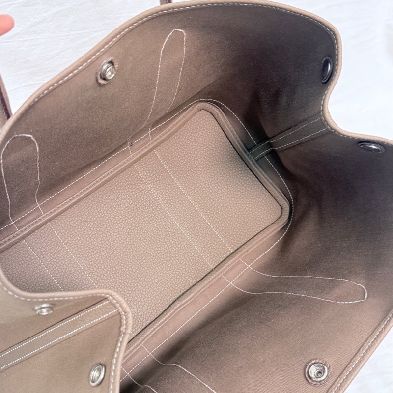 98新 愛馬仕 花園36 大象灰 銀扣 A刻 帆布拼皮 附件：塵袋-7