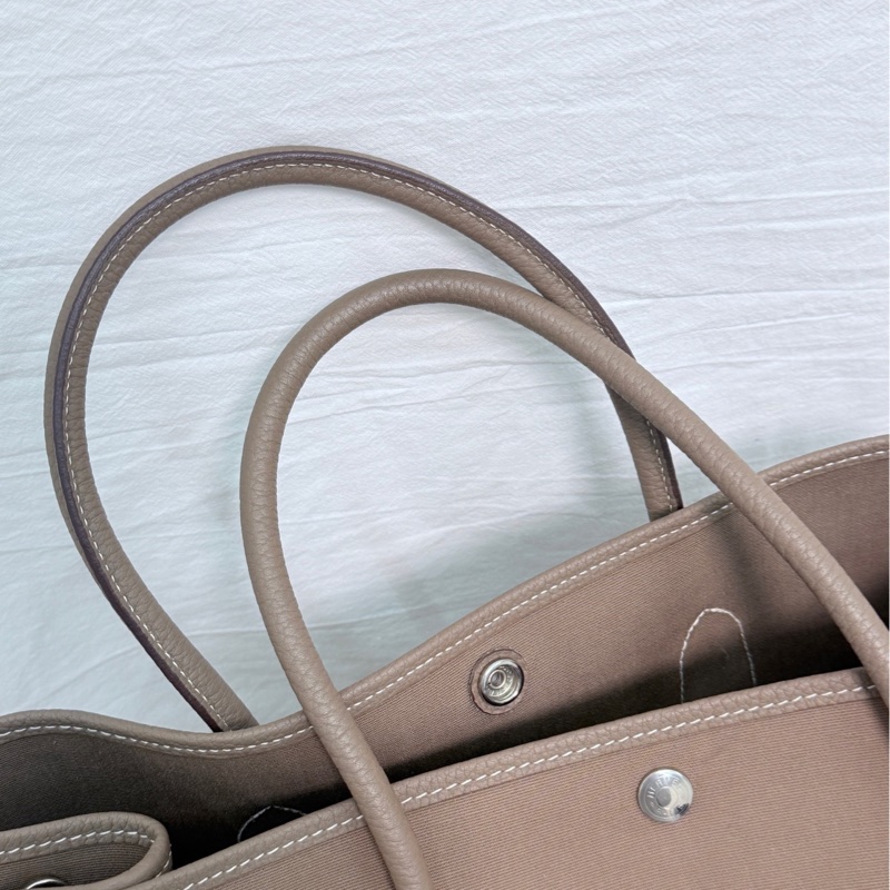 98新 愛馬仕 花園36 大象灰 銀扣 A刻 帆布拼皮 附件：塵袋-8