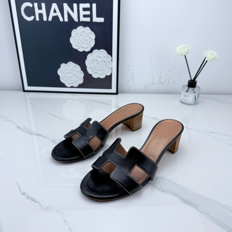 Hermes愛馬仕 黑棕H高跟涼鞋 36碼 下地一次 成色如圖-0