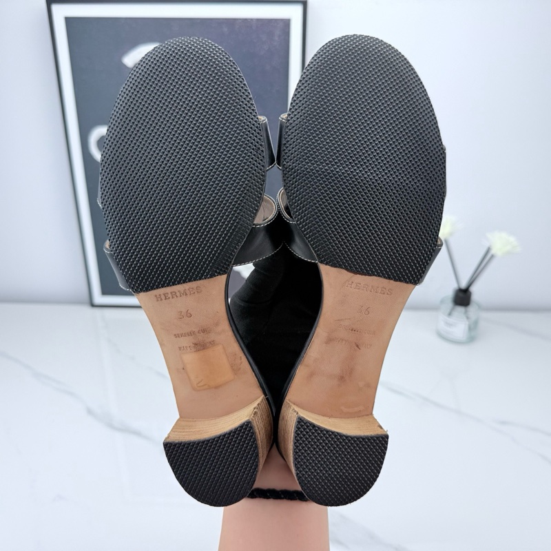 Hermes愛馬仕 黑棕H高跟涼鞋 36碼 下地一次 成色如圖-6