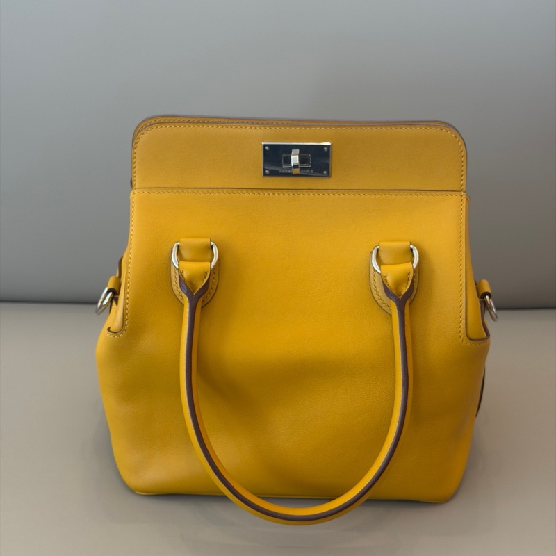 Hermes愛馬仕Toolbox20牛奶盒子琥珀黃銀扣swift皮C刻肩帶內膽-0