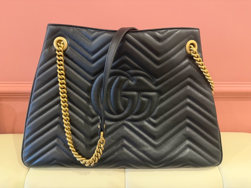 Gucci GG Marmont Matelassé 黑色全皮大款托特包-2