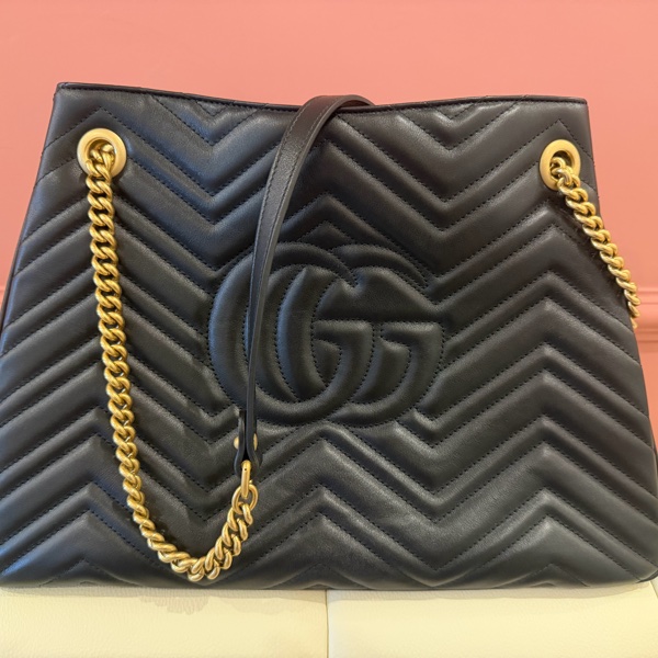 Gucci GG Marmont Matelassé 黑色全皮大款托特包-7