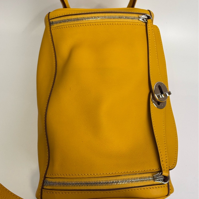 99新 愛馬仕/Hermes Lindy26 琥珀黃 編織肩帶 C刻 swift皮 塵袋-4