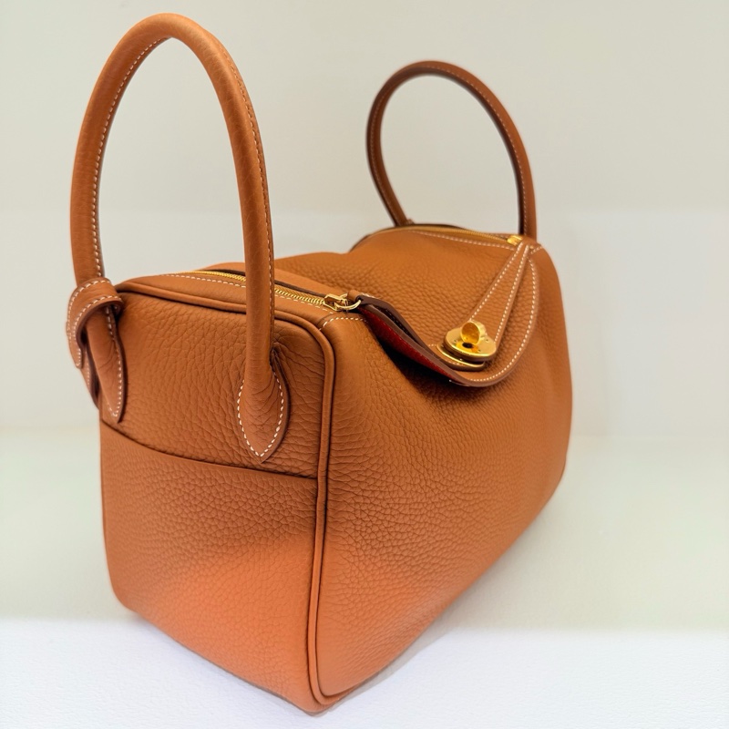 99新 愛馬仕 Hermes lindy  26 金棕內里拼番茄紅 金扣 tc皮-2