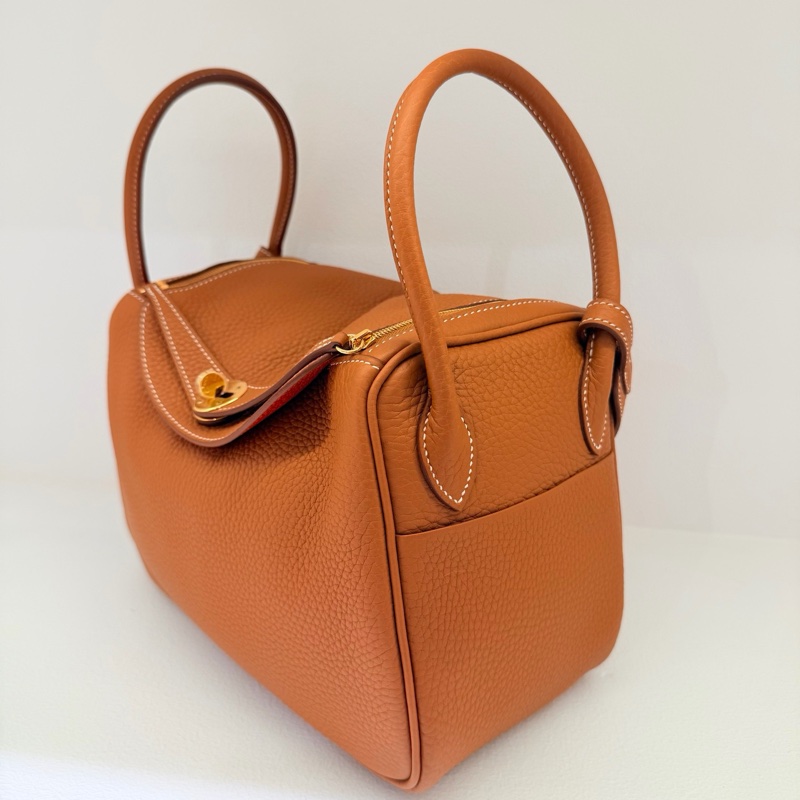 99新 愛馬仕 Hermes lindy  26 金棕內里拼番茄紅 金扣 tc皮-3
