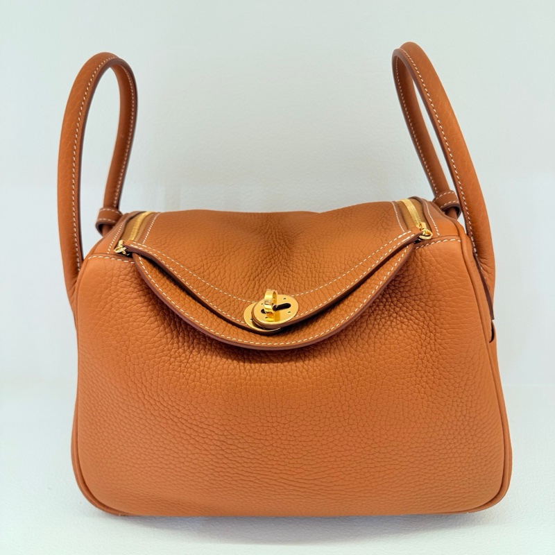 99新 愛馬仕 Hermes lindy  26 金棕內里拼番茄紅 金扣 tc皮-4