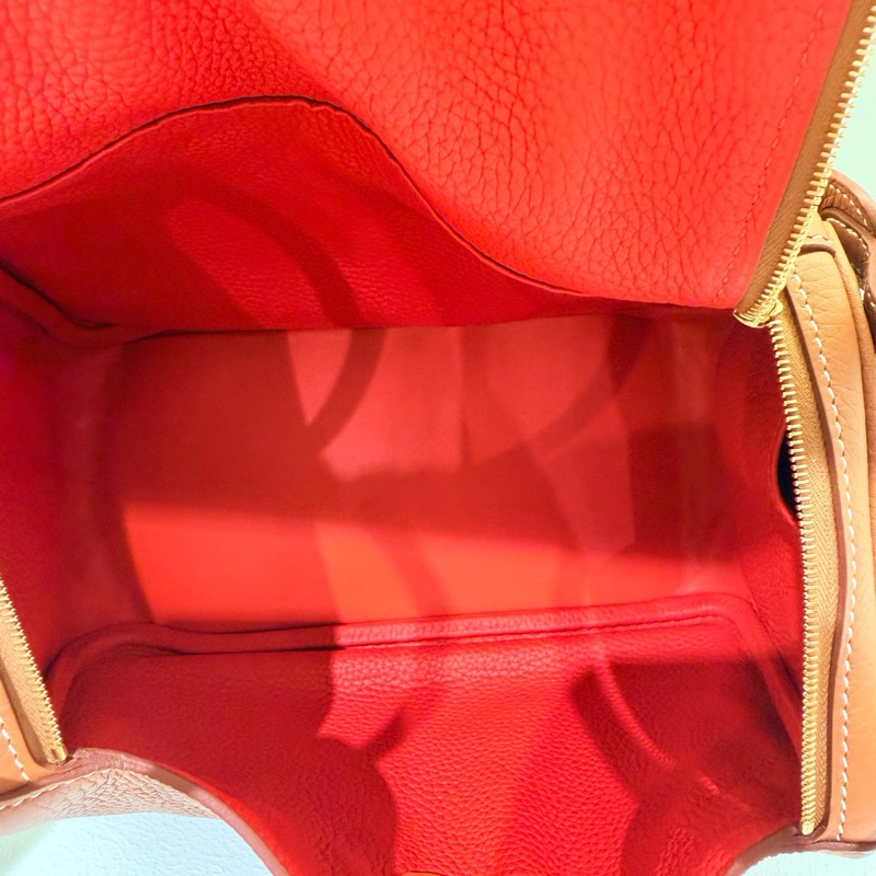 99新 愛馬仕 Hermes lindy  26 金棕內里拼番茄紅 金扣 tc皮-7