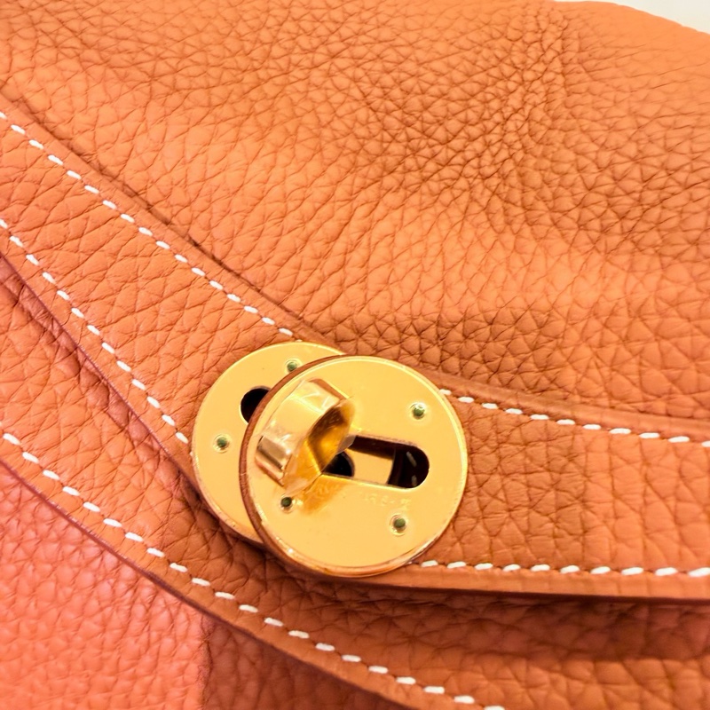 99新 愛馬仕 Hermes lindy  26 金棕內里拼番茄紅 金扣 tc皮-8