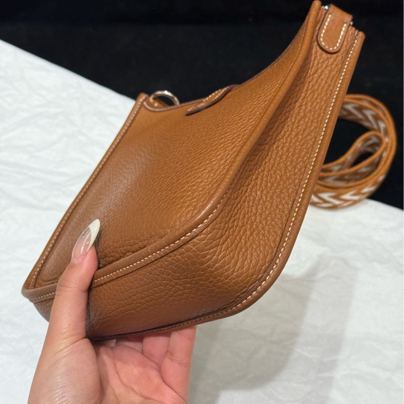 99🆕Hermes/愛馬仕evelyne mini伊芙琳 金棕色銀扣編織肩帶-4