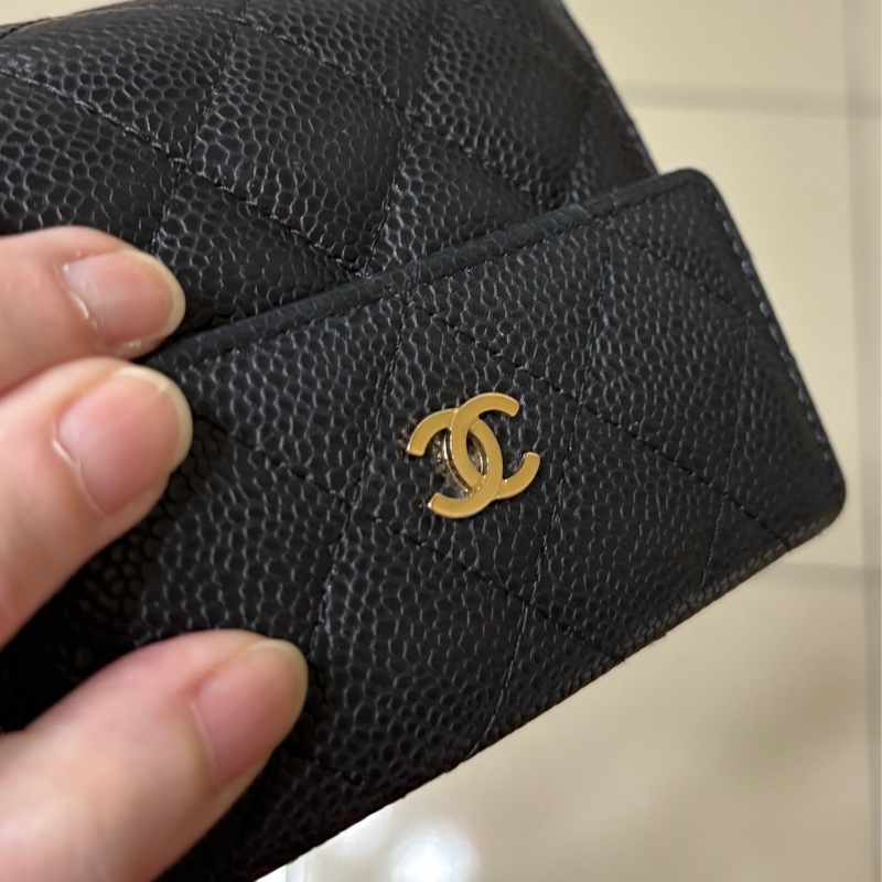 Chanel黑色魚子醬二折短夾-7