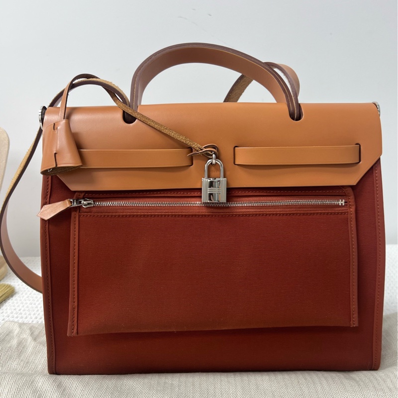 愛馬仕 herbag31 古銅拼黃-4