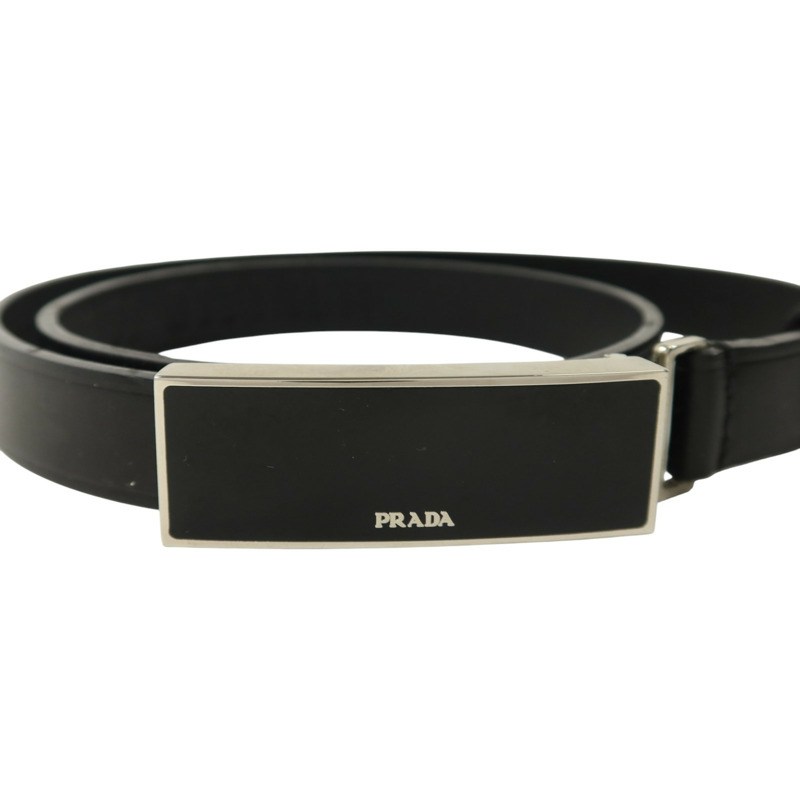 PRADA 牛皮皮革Saffiano Belt 70cm銀扣皮帶-2