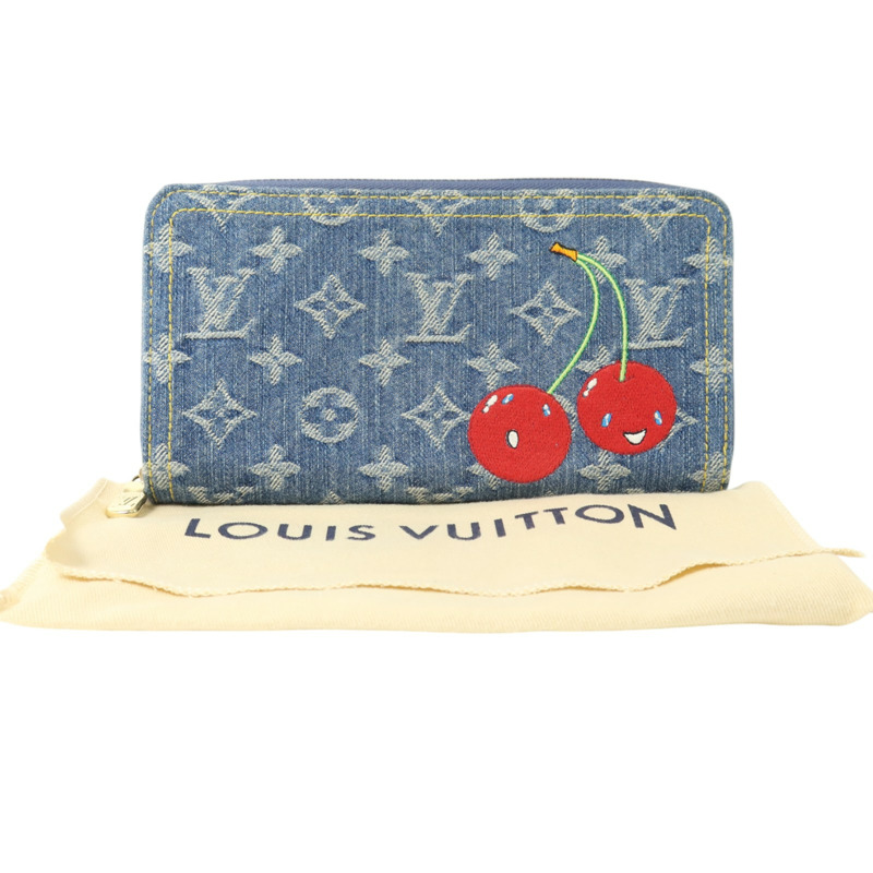 LOUIS VUITTON Monogram Denim/Cherry Takashi Murakami Long Wallet金扣長錢包-9