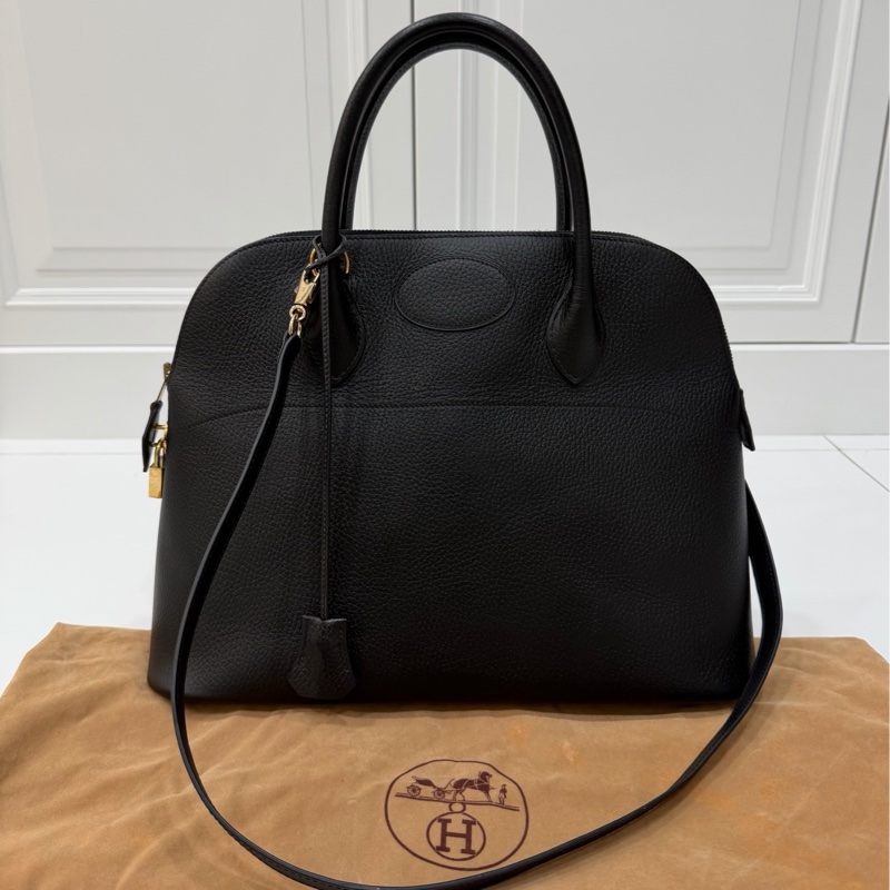 HERMES 愛馬仕 bolide 35 黑金 保齡包 手提包 肩背包 斜背包 側背包-0