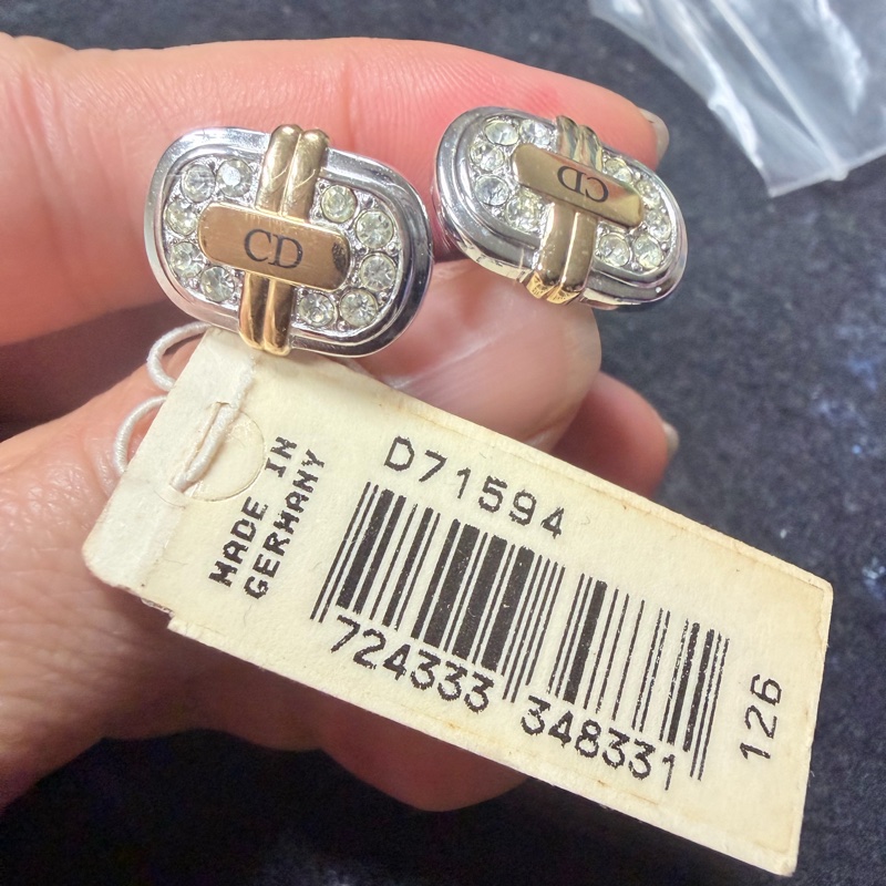 Dior 銀色和金色旋轉 CD 標誌橢圓形袖扣 ,德國製造-0