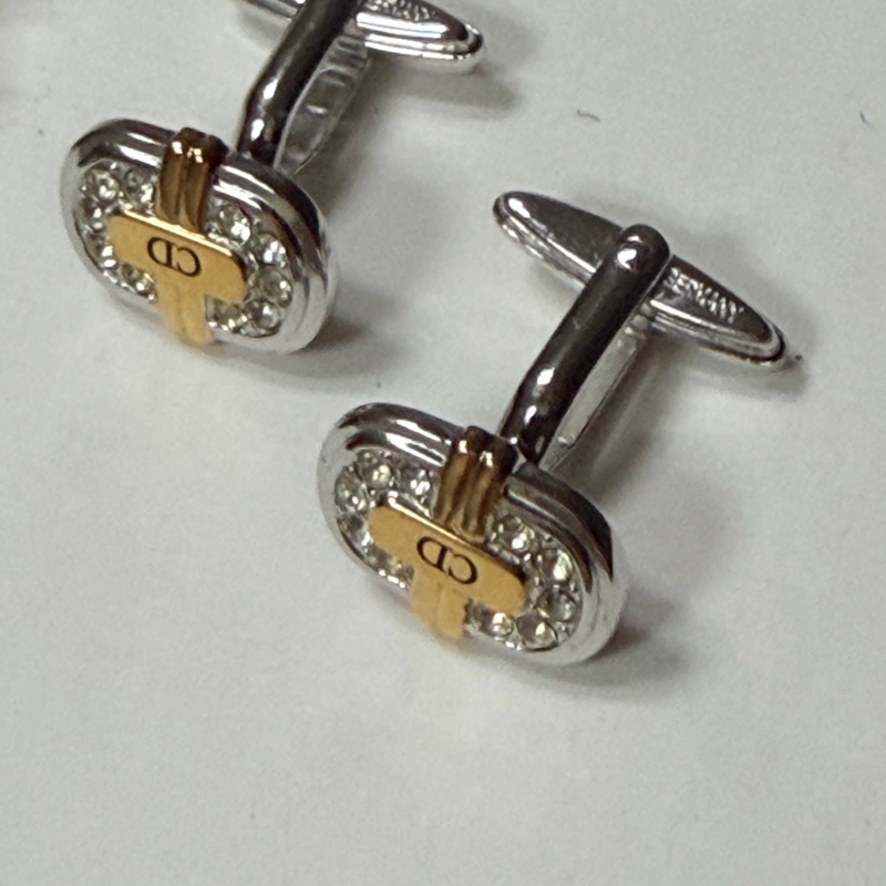 Dior 銀色和金色旋轉 CD 標誌橢圓形袖扣 ,德國製造-3