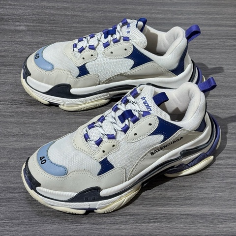 97🆕Balenciaga巴黎世家 Triple S 做舊 網眼 運動鞋 低幫 老爹鞋 女款 白藍