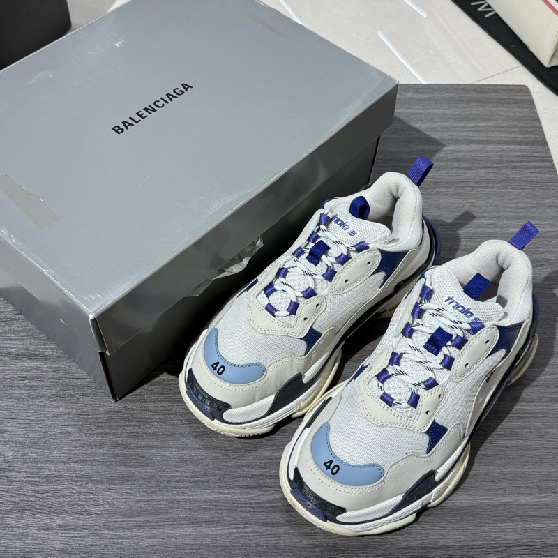 97🆕Balenciaga巴黎世家 Triple S 做舊 網眼 運動鞋 低幫 老爹鞋 女款 白藍-1