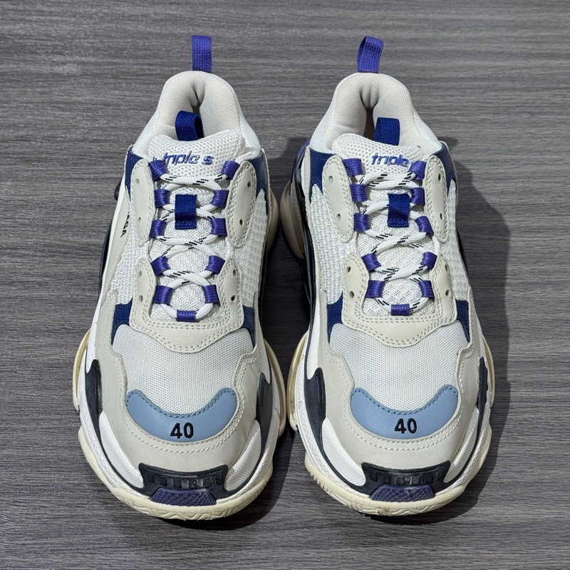 97🆕Balenciaga巴黎世家 Triple S 做舊 網眼 運動鞋 低幫 老爹鞋 女款 白藍-2