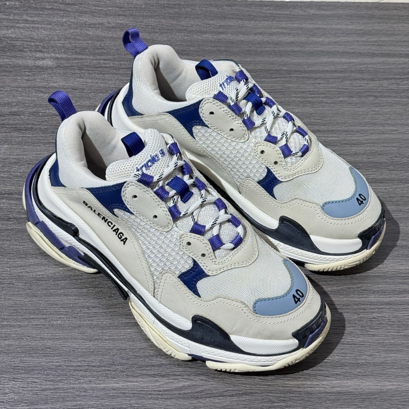 97🆕Balenciaga巴黎世家 Triple S 做舊 網眼 運動鞋 低幫 老爹鞋 女款 白藍-3