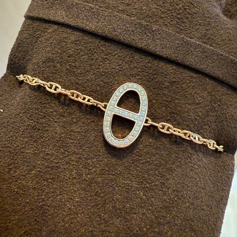 💖Hermes 豬鼻玫瑰金 鑽石手鍊💖 全新全配