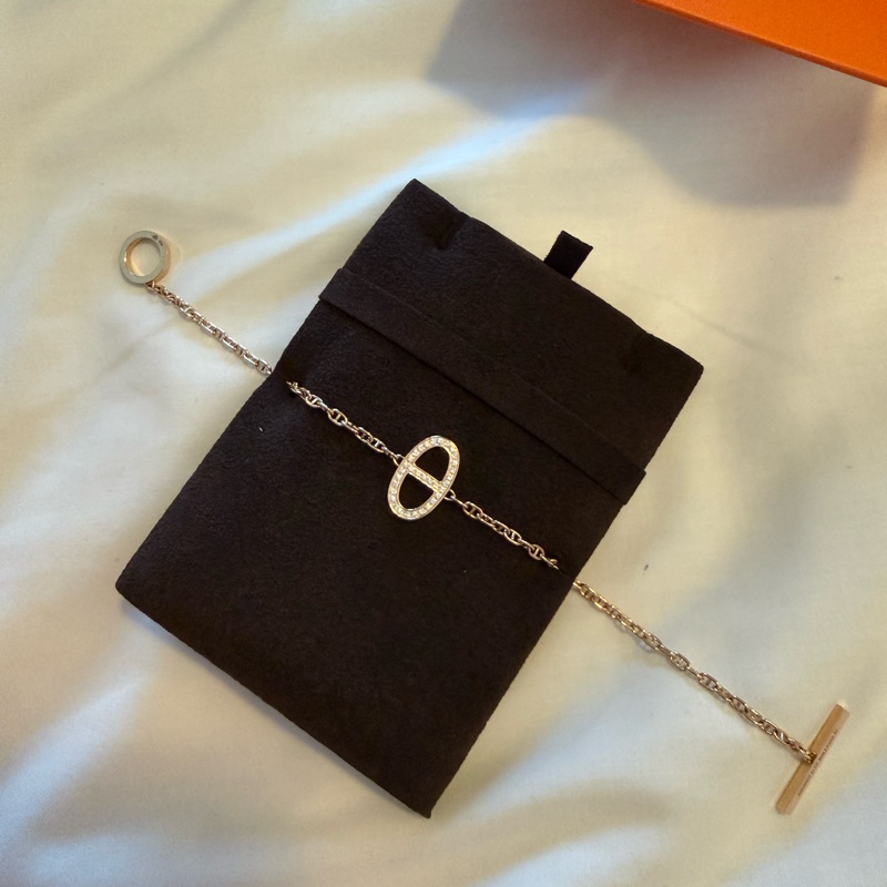 💖Hermes 豬鼻玫瑰金 鑽石手鍊💖 全新全配-1
