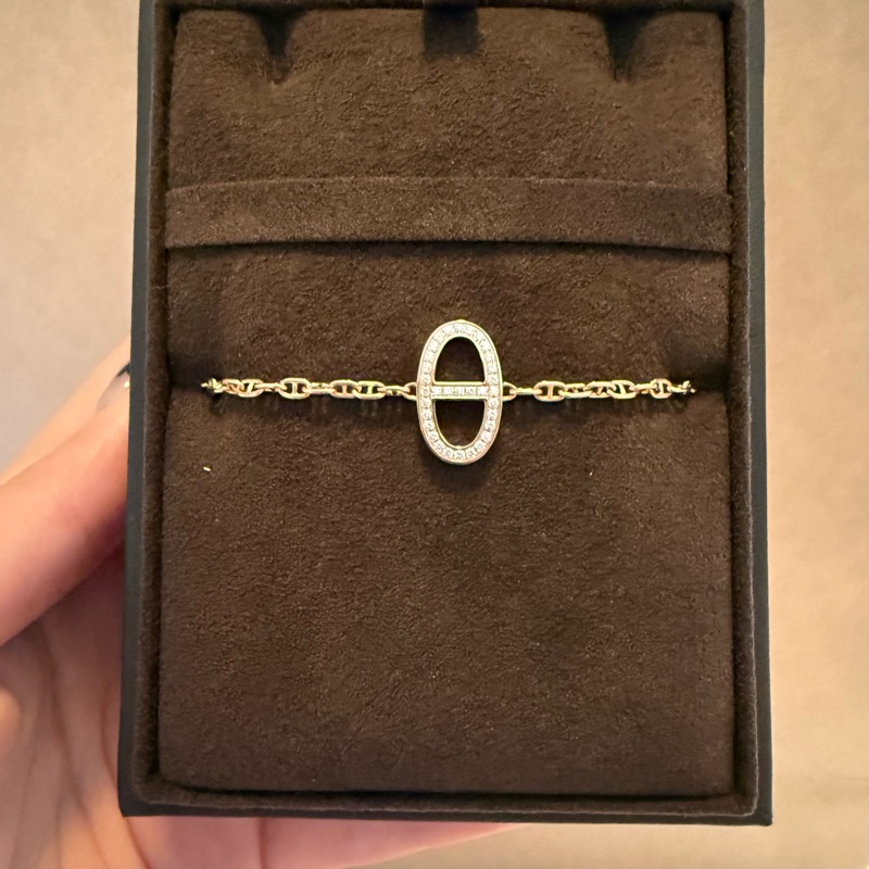 💖Hermes 豬鼻玫瑰金 鑽石手鍊💖 全新全配-2