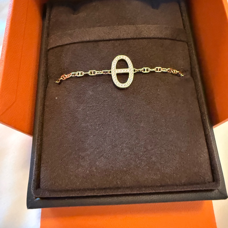 💖Hermes 豬鼻玫瑰金 鑽石手鍊💖 全新全配-3