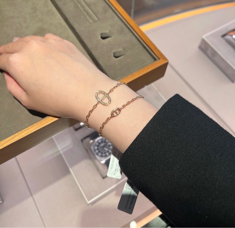 💖Hermes 豬鼻玫瑰金 鑽石手鍊💖 全新全配-8