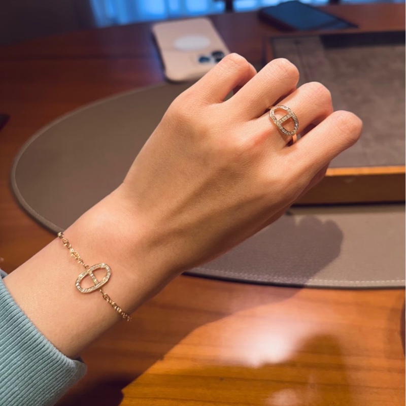 💖Hermes 豬鼻玫瑰金 鑽石手鍊💖 全新全配-9
