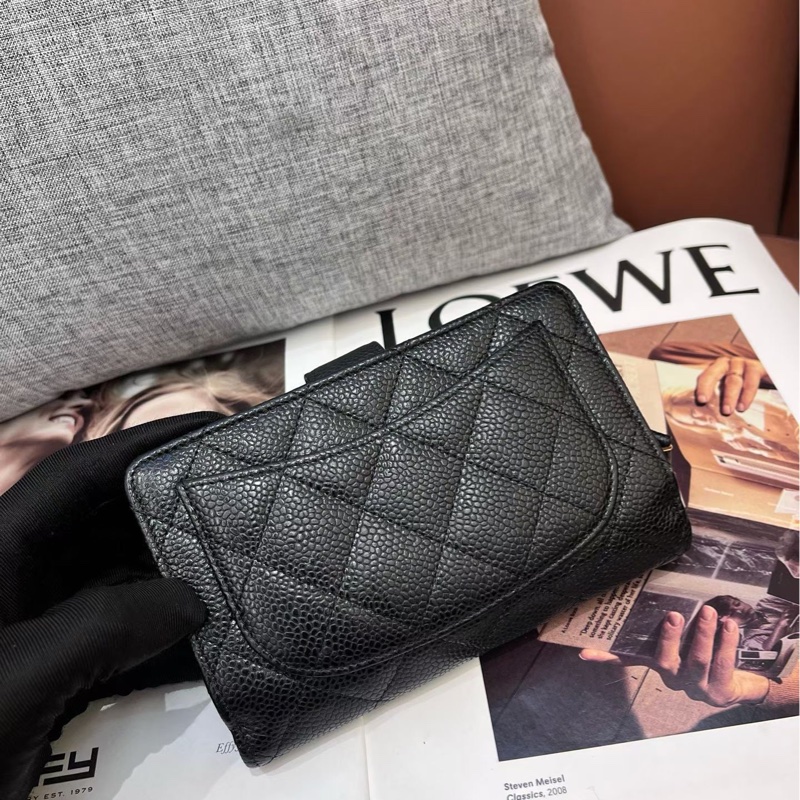 Chanel香奈兒黑金荔枝紋牛皮錢包 20開 98新-1