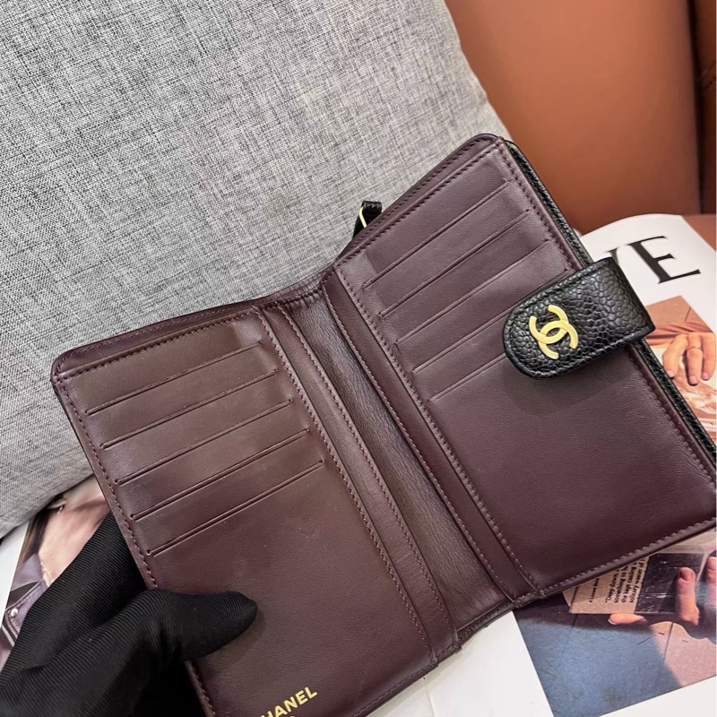 Chanel香奈兒黑金荔枝紋牛皮錢包 20開 98新-4