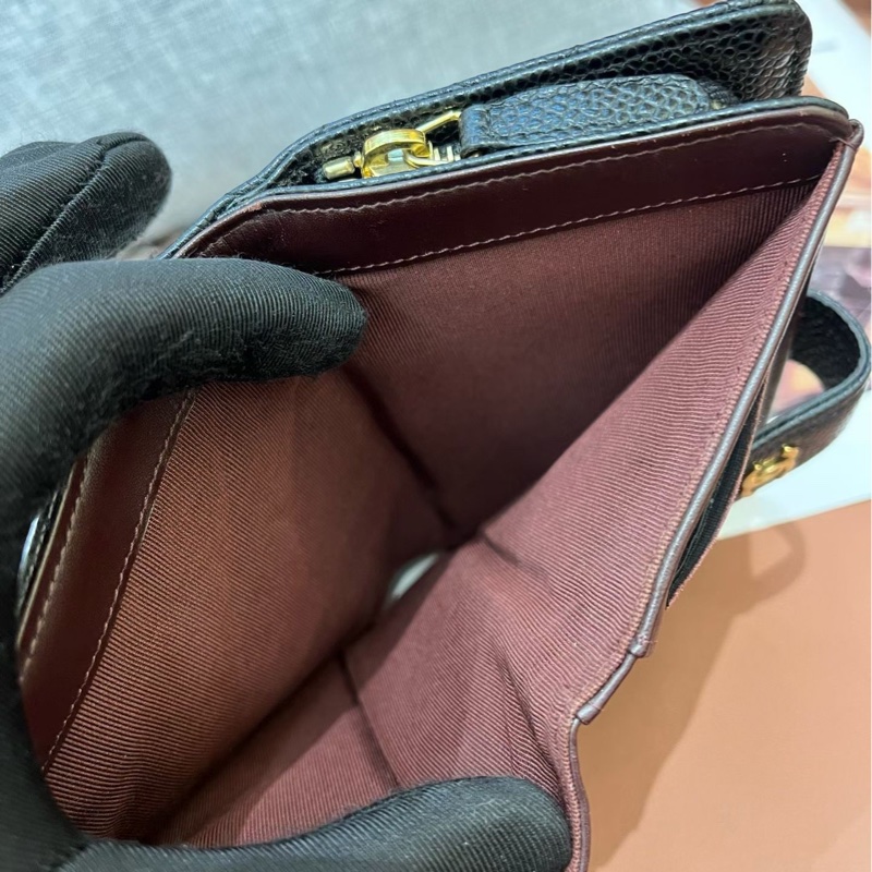 Chanel香奈兒黑金荔枝紋牛皮錢包 20開 98新-10