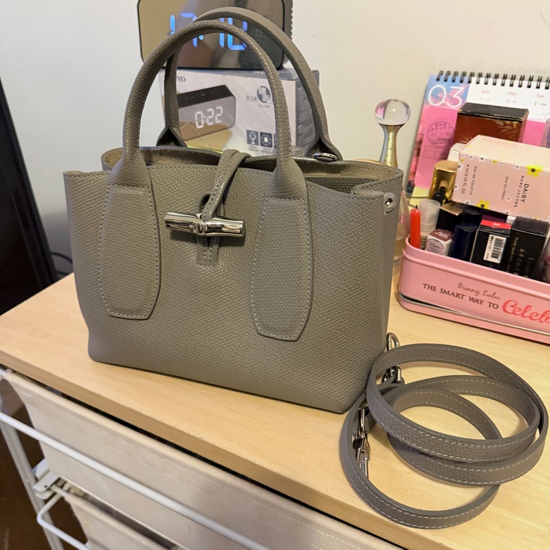 Longchamp Le Roseau 竹節小牛皮包S（斑鳩灰）-1