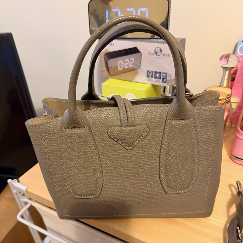 Longchamp Le Roseau 竹節小牛皮包S（斑鳩灰）-3
