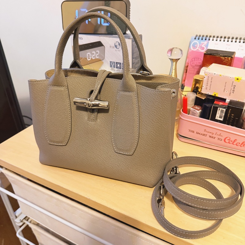 Longchamp Le Roseau 竹節小牛皮包S（斑鳩灰）-6