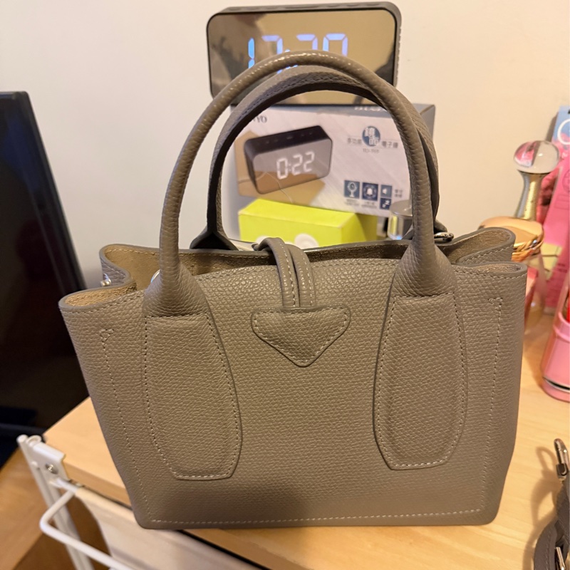 Longchamp Le Roseau 竹節小牛皮包S（斑鳩灰）-7