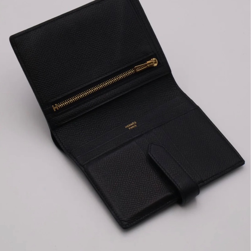 「JL精品代購」95新 現貨 HERMES 愛馬仕Bearn雙折短夾 黑玫瑰金-2