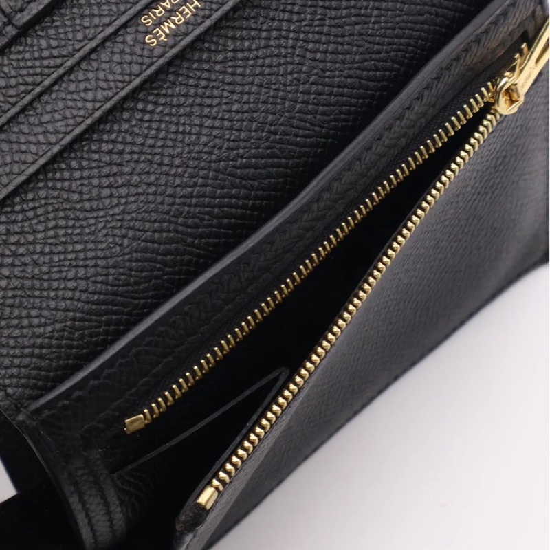 「JL精品代購」95新 現貨 HERMES 愛馬仕Bearn雙折短夾 黑玫瑰金-4