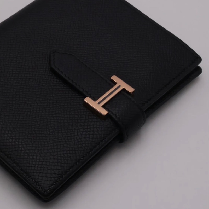 「JL精品代購」95新 現貨 HERMES 愛馬仕Bearn雙折短夾 黑玫瑰金-13