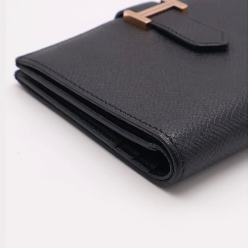 「JL精品代購」95新 現貨 HERMES 愛馬仕Bearn雙折短夾 黑玫瑰金-17