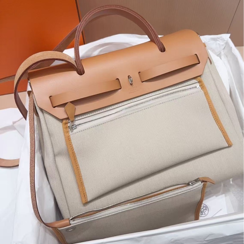 Hermes愛馬仕金棕拼米色herbag31  輕微使用-6