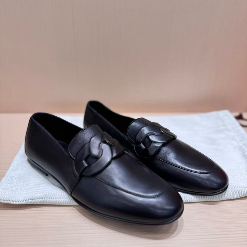 99新Hermes愛馬仕 黑色羊皮Honest圓頭套腳樂福鞋，女款 37碼-0