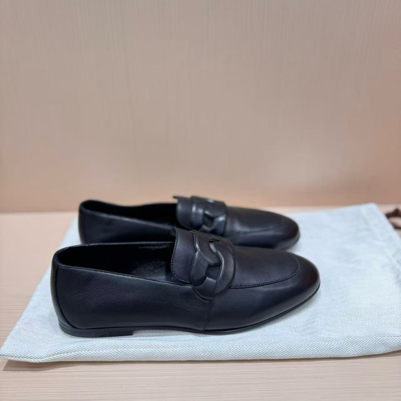 99新Hermes愛馬仕 黑色羊皮Honest圓頭套腳樂福鞋，女款 37碼-1