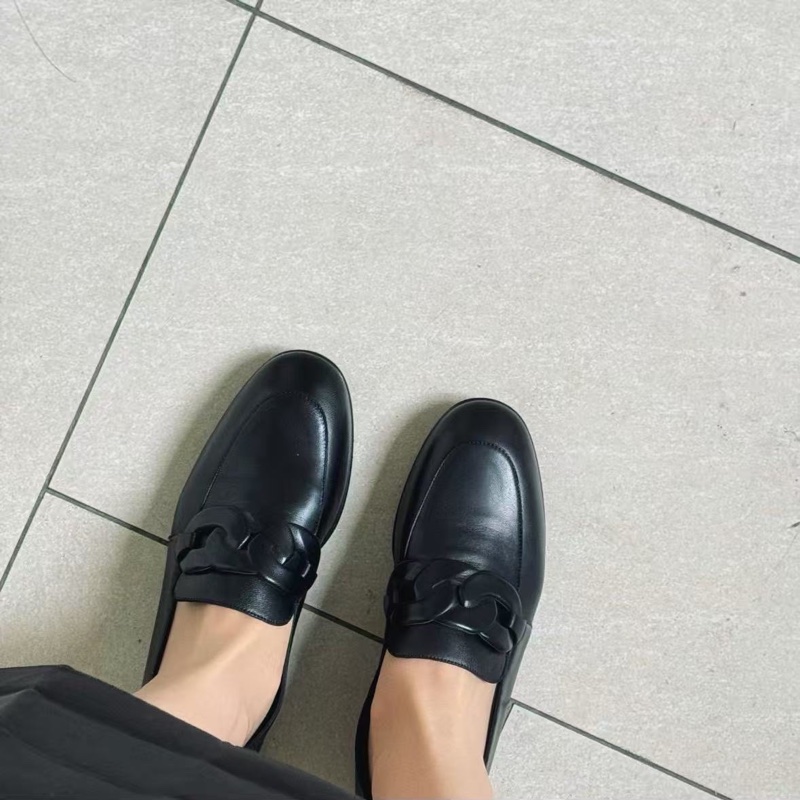 99新Hermes愛馬仕 黑色羊皮Honest圓頭套腳樂福鞋，女款 37碼-6
