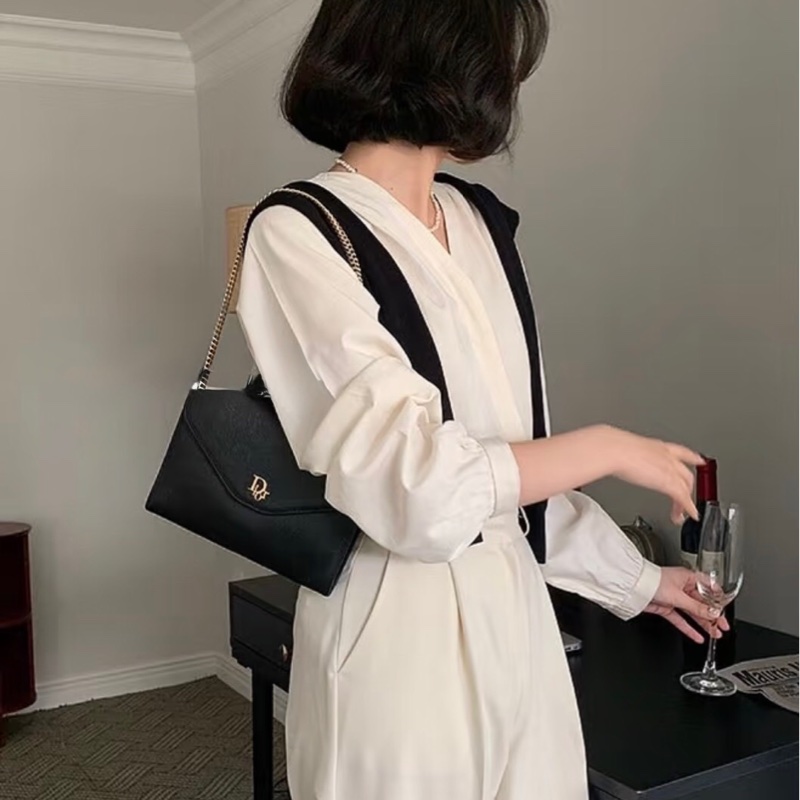 「JL精品代購」9新 Dior黑皮信封鏈條包-1