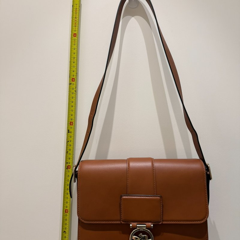 LONGCHAMP BOX-TROT 圓標賽馬 LOGO 牛皮翻蓋扣式肩背斜背包 (中/棕)-13