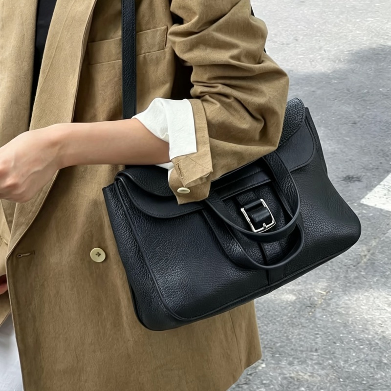 HERMES愛馬仕🐎 Halzan31黑銀配色TC皮質單肩斜挎包-1